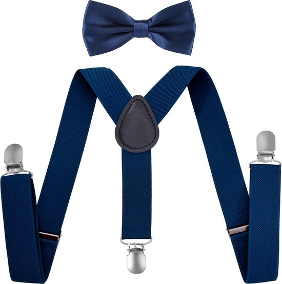 Fako Fashion® - Kinder Bretels Met Vlinderstrik - Kinderbretels - Vlinderdas - Strik - 65cm - Kobalt Blauw