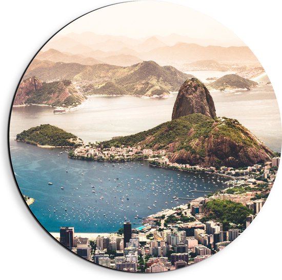 WallClassics - Dibond Muurcirkel - Suikerbroodberg Rio de Janeiro - 40x40 cm Foto op Aluminium Muurcirkel (met ophangsysteem)