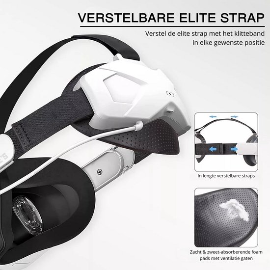 MOONIE'S® Oculus Quest 2 Protective Charging Set - Elite Strap Met Batterij - Case - Lens Cover - VR Accessoires
