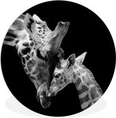 Muurcirkel - Wandcirkel - Muurdecoratie rond - Wilde dieren - Giraffe - Familie - Zwart - Wit - Kunststof - Schilderij rond - ⌀ 30 cm - Ronde wanddecoratie - Woonkamer