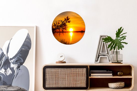 Cercle mural - Cercle mural - Soleil - Water - Branche - Feuilles - Tableau rond - Décoration murale ronde - Plastique - 30x30 cm - Cercle mural nature