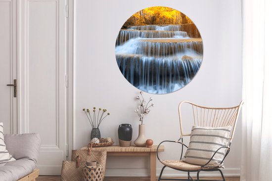 Muurcirkel - Waterval - Natuur - Japanse esdoorn - Muurcirkel binnen - Wandcirkel - ⌀ 120 cm - Kunststof - Ronde schilderijen - Wanddecoratie rond
