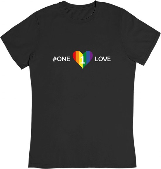 One Love T-Shirt - LGBTQ Regenboog Rainbow - Voetbal WK - Zwart Maat S