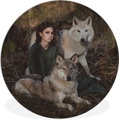 WallCircle - Wall Circle - Wall Circle Indoor - Loups - Femme - Animaux - 140x140 cm - Décoration murale - Peintures Ronds