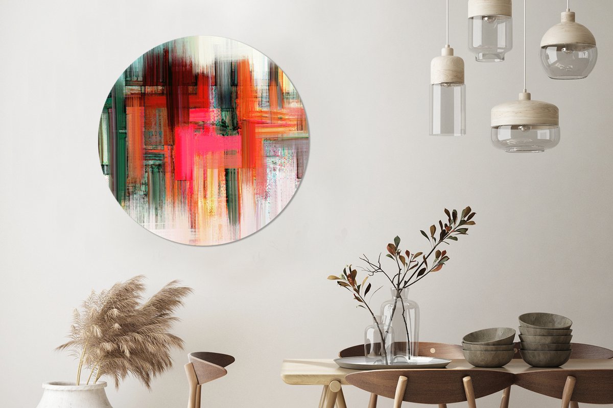 WallCircle - Wandcirkel - Muurcirkel - Olieverf - Schilderij - Abstract - Aluminium - Dibond - 90x90 cm - Binnen en Buiten