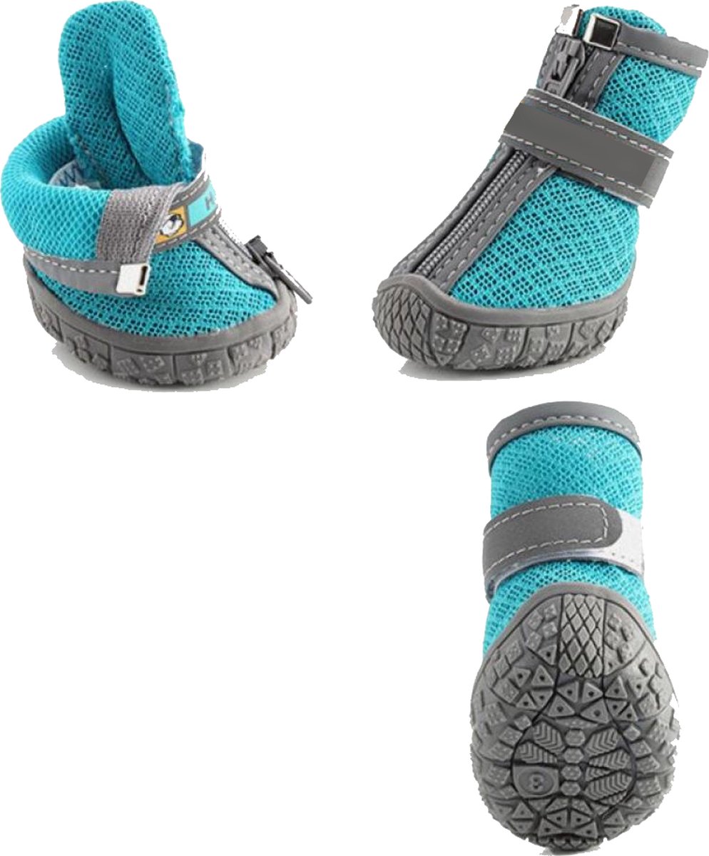 COYUN 4 stuks hondenschoenen, hondenschoenen met reflecterende riemen, pootbescherming voor honden, hondensokken met verstelbare antislip sokken, blauw