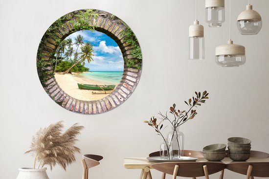 WallCircle - Cercle Mural - Cercle Mural - Plage - Palmier - Transparent - Canoë - Aluminium - Dibond - 120x120 cm - Intérieur et Extérieur XXL
