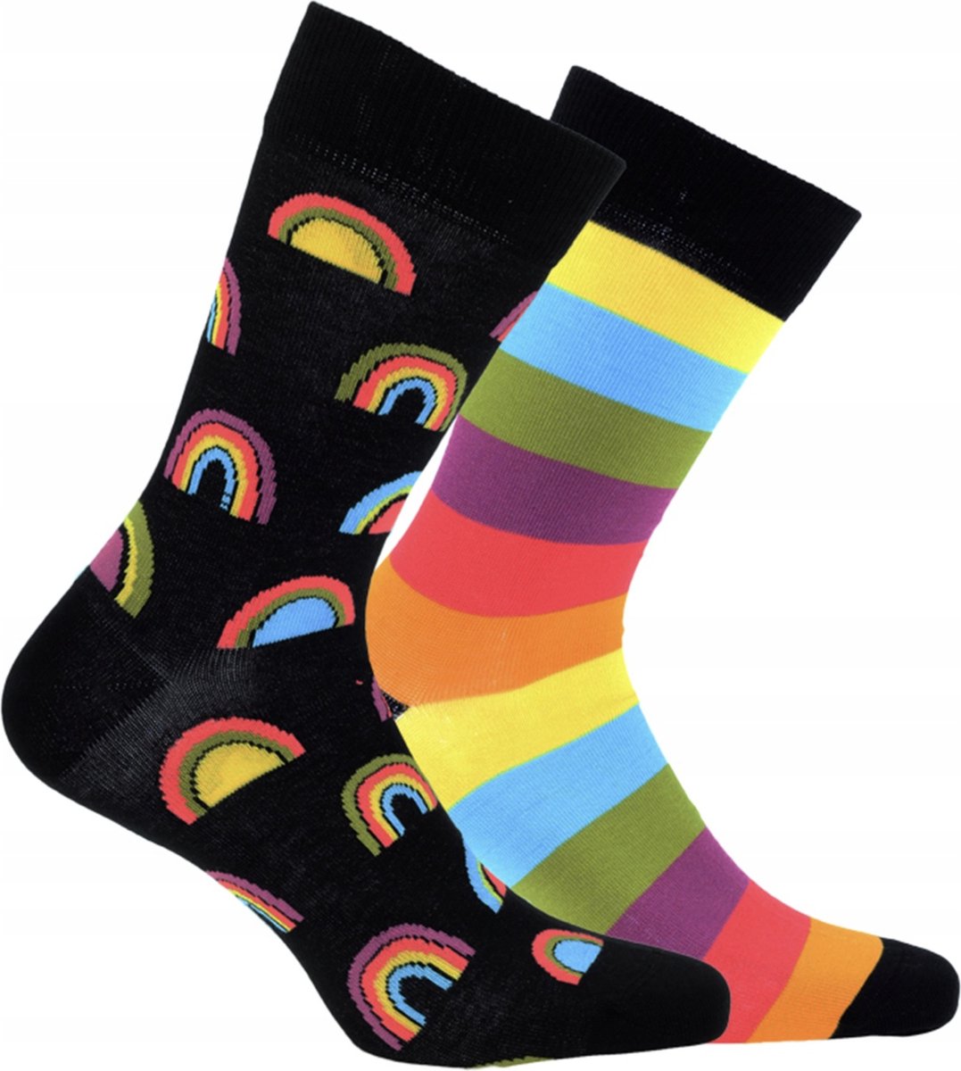 2 pack Gatta-Wola katoenen lange sokken Funky, 2 verschillende patronen, maat 39-42 regenboog patroon