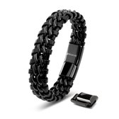 SERASAR Leren Armband Heren [Steel] - Zwart 23cm - Cadeau-Idee Vriend