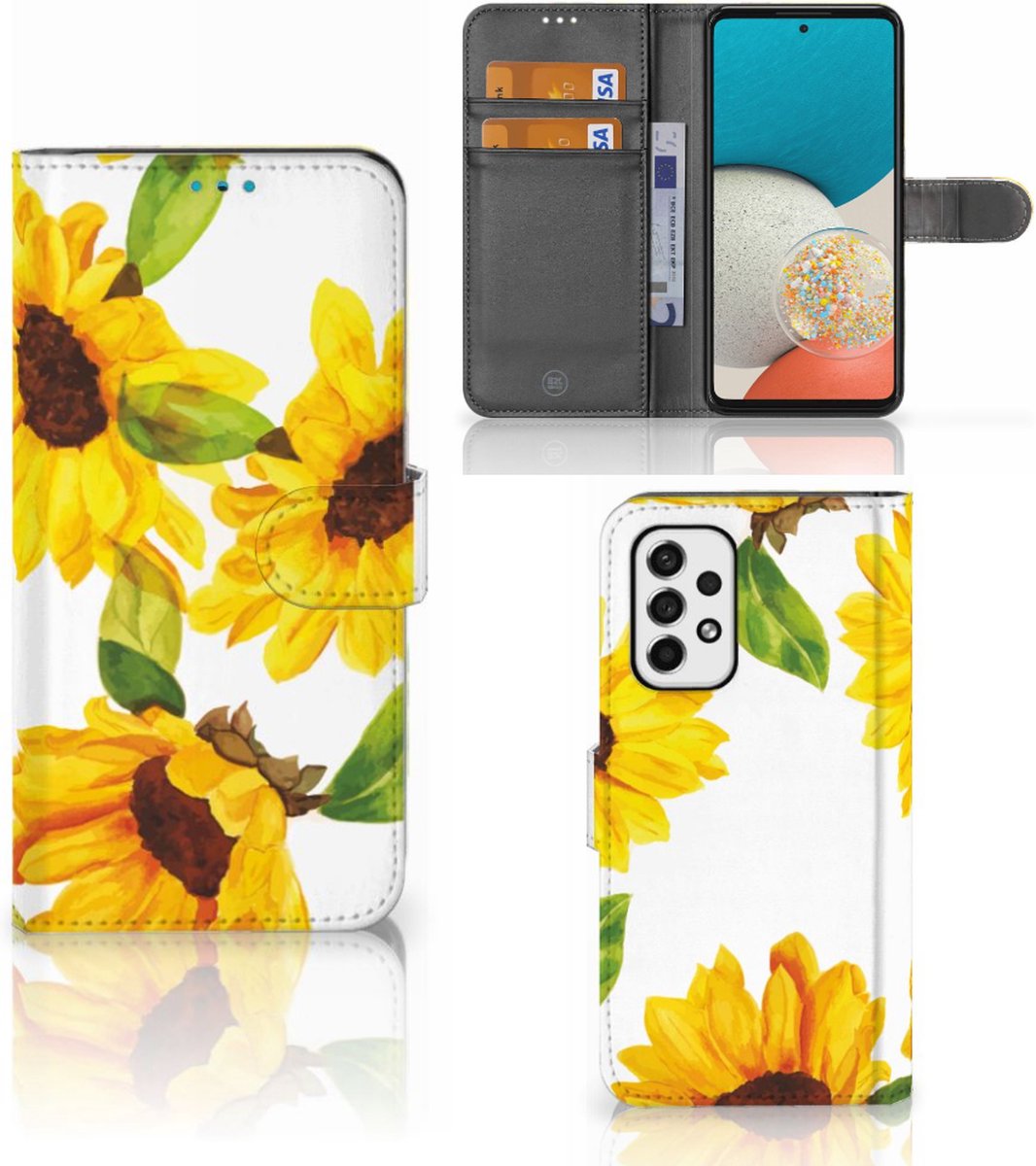 Book Case voor Hoesje voor Samsung Galaxy A53 Zonnebloemen