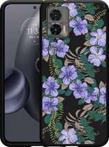 Motorola Edge 30 Neo Hoesje Zwart Purple Flowers - Designed by Cazy