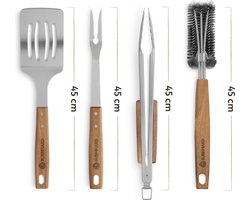 BBQ Gereedschap Set 4-delig BURNHARD® RVS, Acaciahout, hittebestendig, geurloos, vergrendelingsmechanisme, ophangoog – Deluxe Grillset