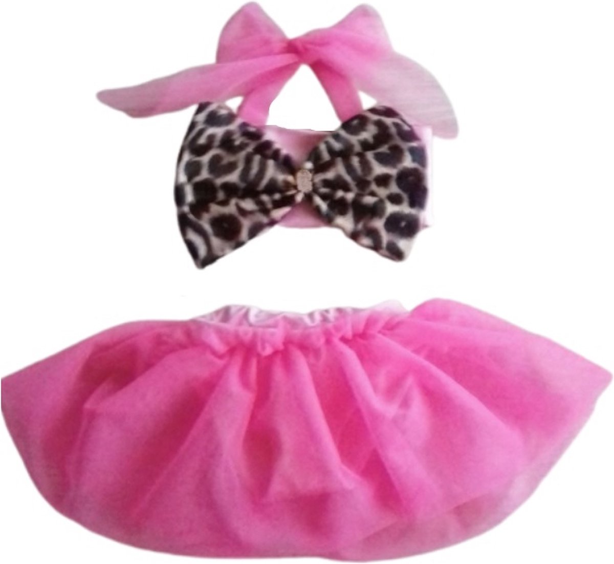 Maat 122 Bikini Roze met tule panterprint strik badkleding baby en kind zwem kleding leopard tijgerprint