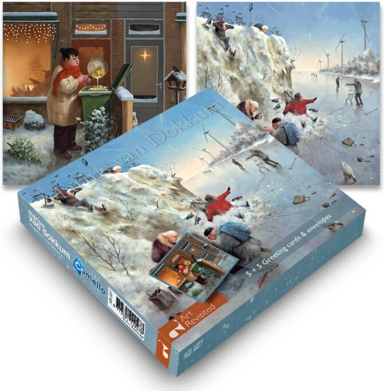 Art Revisited Kerstkaart Marius van Dokkum - 5 x kerstkliekjes + 5 x ijspret