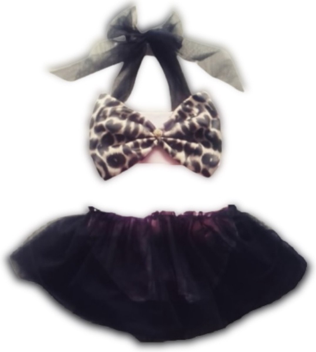 Maat 128 Bikini roze zwart tule Dierenprint panterprint badkleding baby en kind zwemkleding