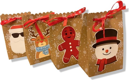 4 Luxe kerst cadeau doosjes/zakjes - 18,3 x 11,5 x 7,5 cm - Kado  verpakkingen - Met... | bol.com