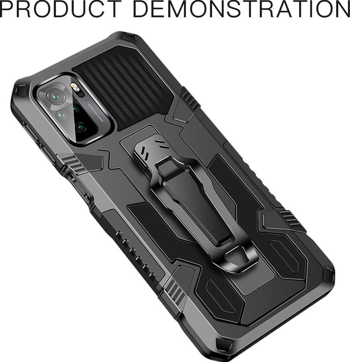 Mobigear Hoesje geschikt voor Realme C21 Telefoonhoesje Hardcase | Mobigear Armor Stand Backcover Shockproof met Standaard | Schokbestendig C21 Telefoonhoesje | Anti Shock Proof - Zwart / Rood