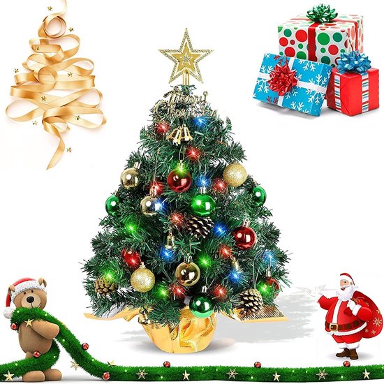 robot Voorlopige naam dubbele Mini-kerstboom, 45 cm, mini-kerstboom voor tafel, miniatuur, mini-kerstboom  met... | bol.com