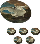 Onderzetters voor glazen - Rond - De bedreigde zwaan - Schilderij van Jan Asselijn - 10x10 cm - Glasonderzetters - 6 stuks
