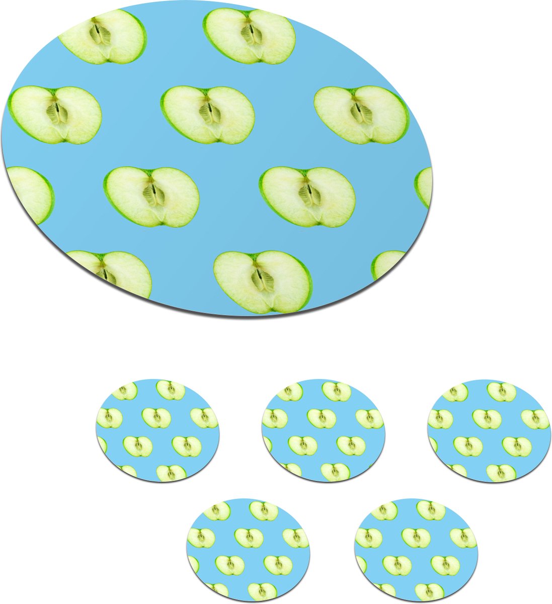 Onderzetters voor glazen - Rond - Appel - Pastel - Patroon - 10x10 cm - Glasonderzetters - 6 stuks