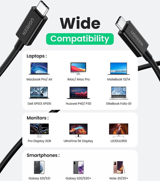 Ugreen Cable USB-C a USB-C Thunderbolt 4 (40Gbps) 80cm