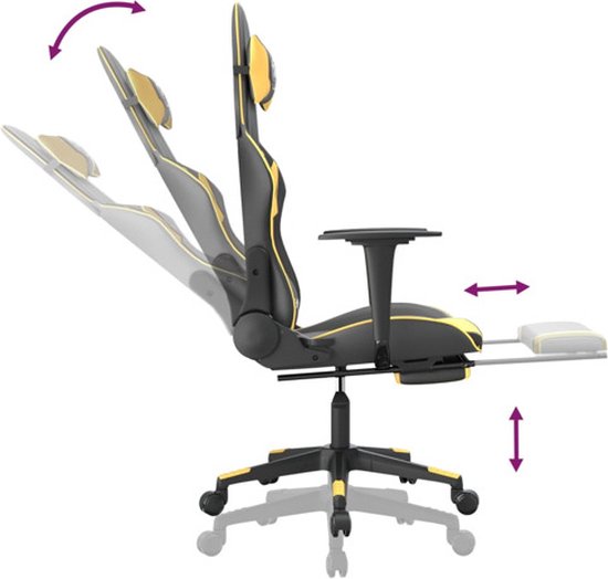 vidaXL Chaise de jeu de Massage avec repose-pieds Cuir artificiel Noir/Or