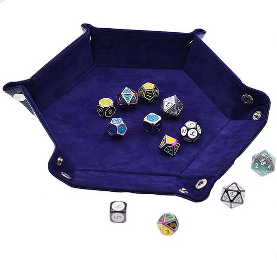 Thumbnail van een extra afbeelding van het spel Lapi Toys - Dungeons and Dragons dobbelbak - DnD polydice tray - D&D dice tray - Dobbelpiste - Opvouwbaar - Kunstleer - Fluweel - Blauw