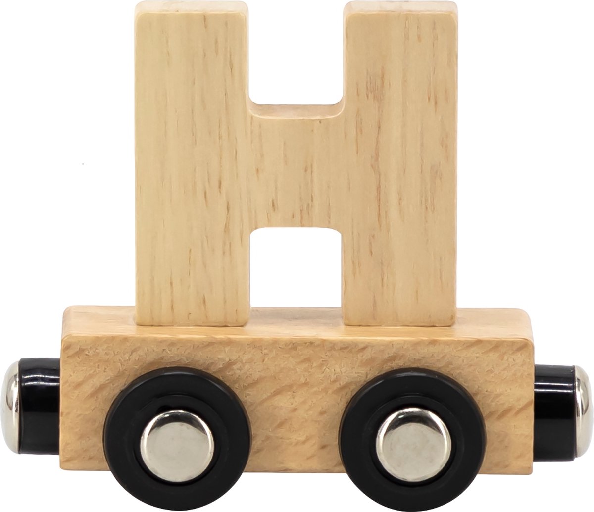 Tryco Houten Naturel Lettertrein Letter H - Letterwagon voor Woorden en Naamtreinen - Stimuleert Creativiteit en Motoriek - Vanaf 3 Jaar