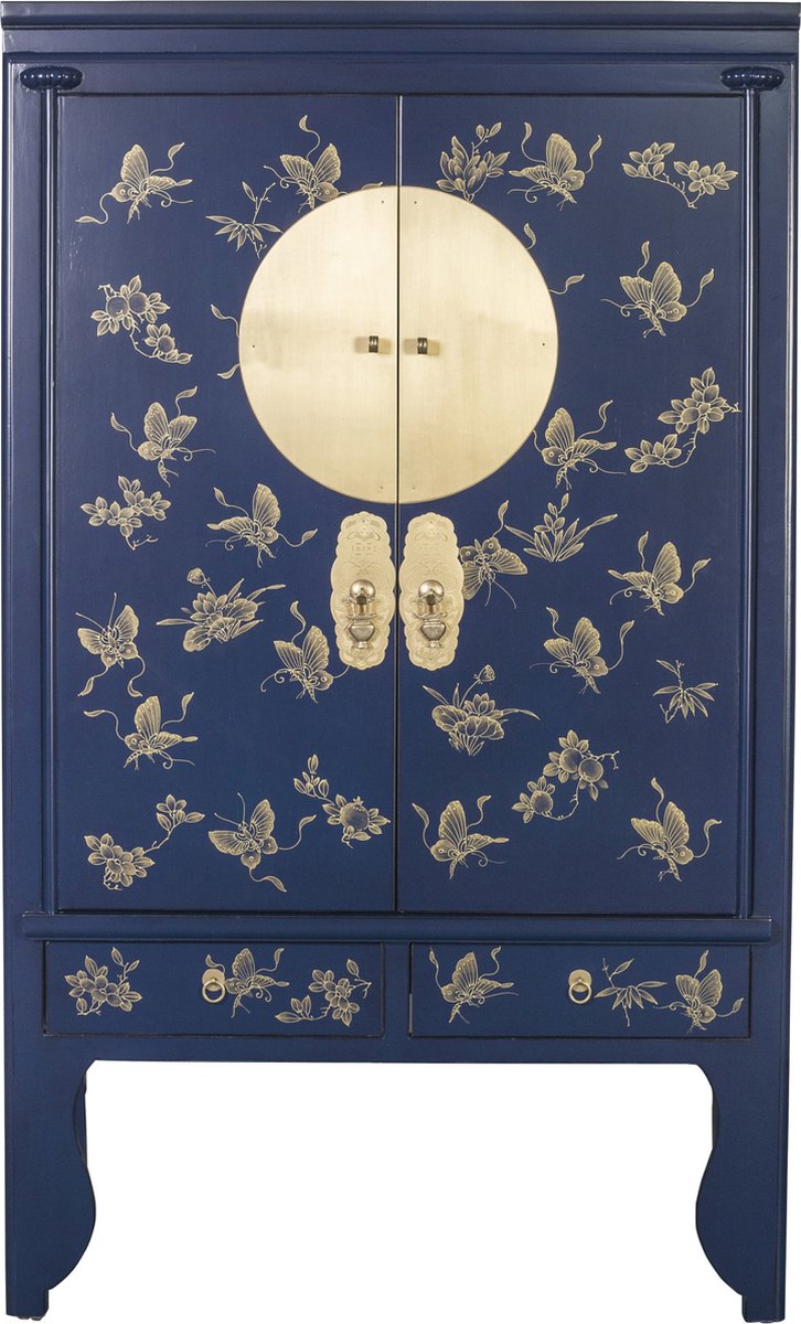 Fine Asianliving Chinese Bruidskast Midnight Blauw Handbeschilderd Orientique Collectie B100xD55xH175cm Chinese Meubels Oosterse Kast