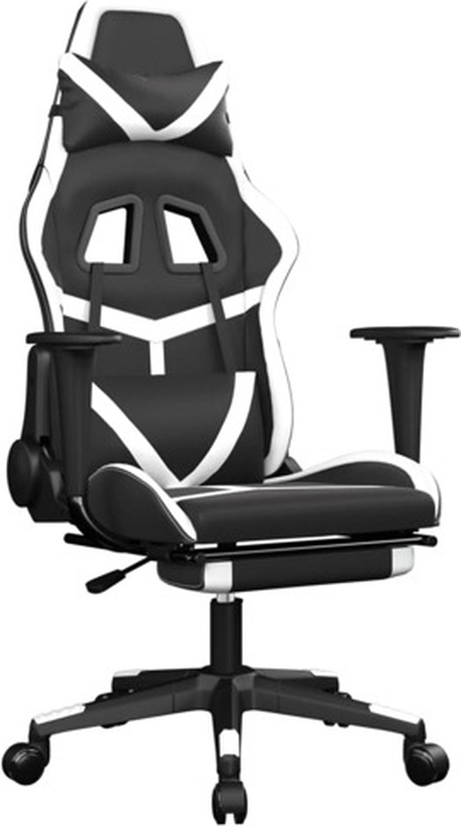 vidaXL Gamestoel - met - voetensteun - kunstleer - zwart - en - wit Zwart en wit