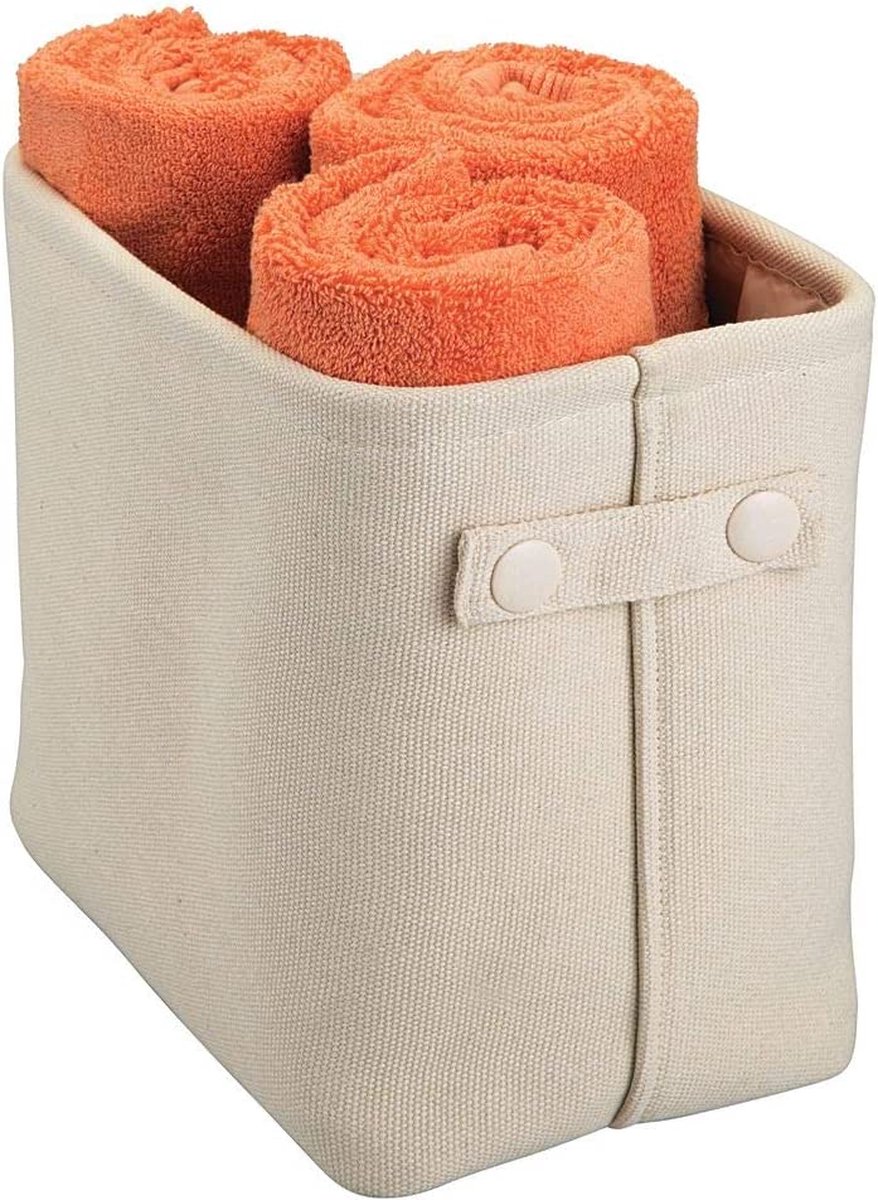 mDesign - Opbergbox - opbergmand - voor huishoudelijke en badkameraccessoires - perfect voor handdoeken - met geïntegreerde handvatten/stof - crème