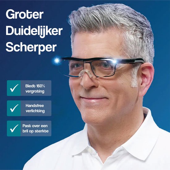 Vergrootglas Bril - Loepbril met LED verlichting - Vergrootbril - Incl. Opberghoes! - Premium Commerce