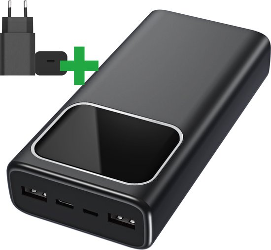 Batterie Externe 20000mAh Charge Rapide 22.5W - Power Bank USB Avec Lampe Torche - Noir