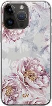 Hoesje geschikt voor Apple iPhone 14 Pro Max - Floral Print - Bloemen - Beige - Apple Soft Case Telefoonhoesje - TPU Back Cover - Casevibes