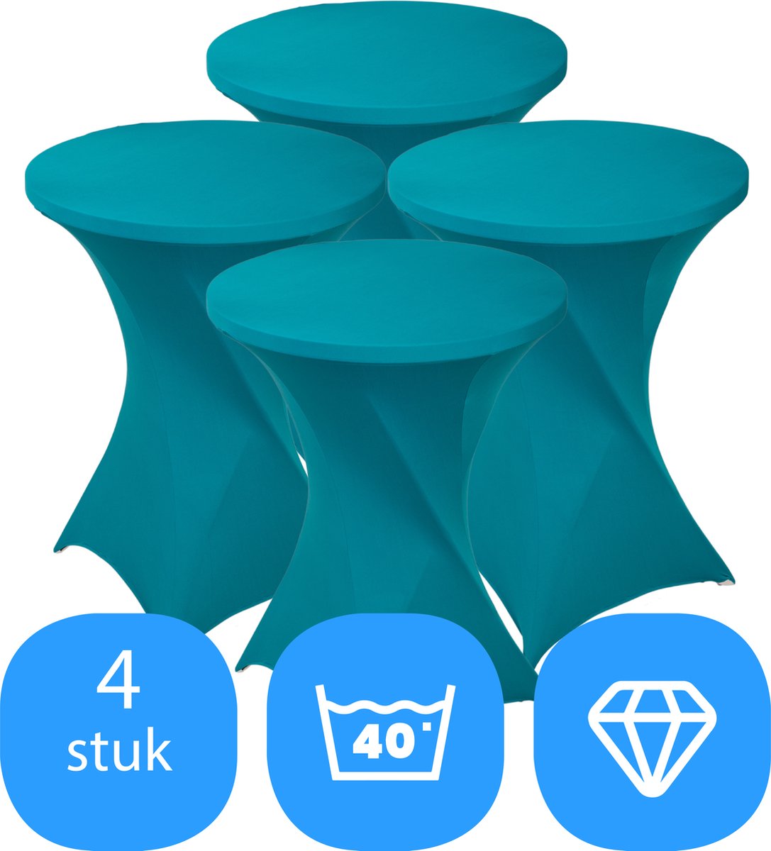Statafelrok Turquoise x 4 – ∅80-85 x 110 cm – Statafelhoes Stretch 4 Stuks – Tafelhoezen voor Statafel Sta Tafel Hoes | Staantafelhoes – Geschikt voor Horeca Evenementen | Cocktailparty | Trouwerij