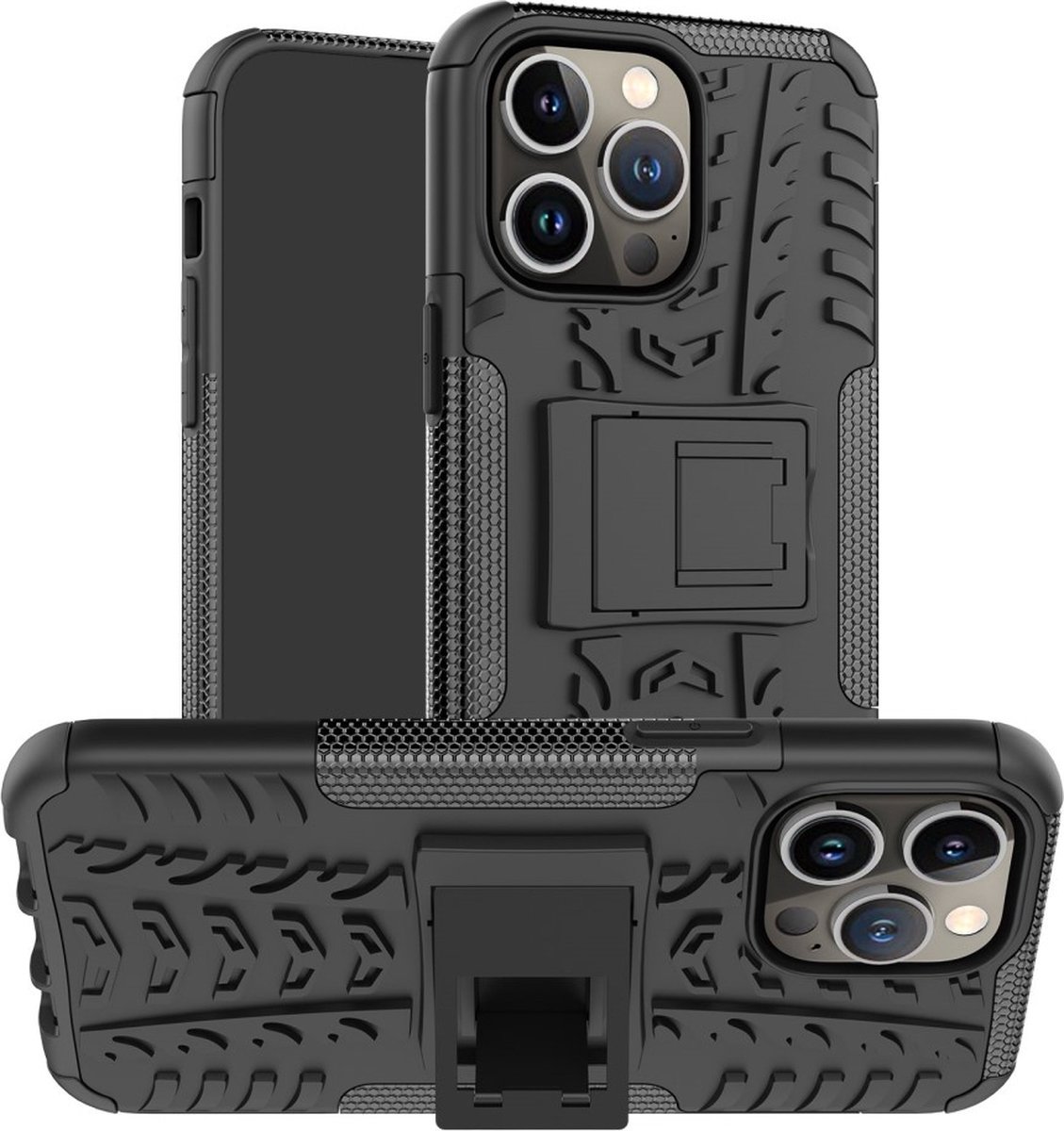 Peachy Shockproof Kickstand anti-slip kunststof en TPU hoesje voor iPhone 14 Pro Max - zwart