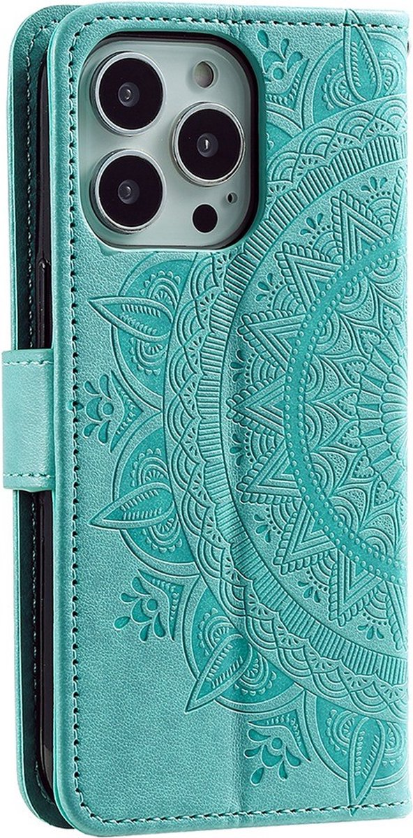 Peachy Mandala Wallet TPU hoesje geschikt voor iPhone 14 Pro Max - groen