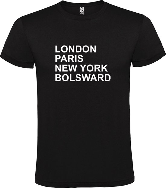 Zwart T-shirt 'LONDON, PARIS, NEW YORK, BOLSWARD' Wit Maat 5XL