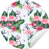 WallCircle - Stickers muraux - Cercle de papier peint - Flamingo - Fleurs - Feuilles - Motif - 100x100 cm - Cercle mural - Autocollant - Autocollant de papier peint rond XXL