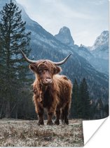 Poster Schotse hooglander - Berg - Landschap - Bomen - Koe - Natuur - 120x160 cm XXL