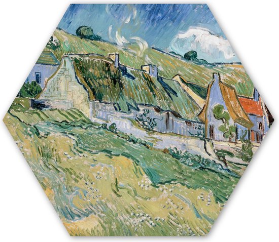 Hexagon wanddecoratie - Kunststof Wanddecoratie - Hexagon Schilderij - Huisjes met rieten daken in Cordeville - Vincent van Gogh - 120x103 cm