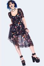 Jawbreaker - Night garden print with lace Korte jurk - S - Zwart