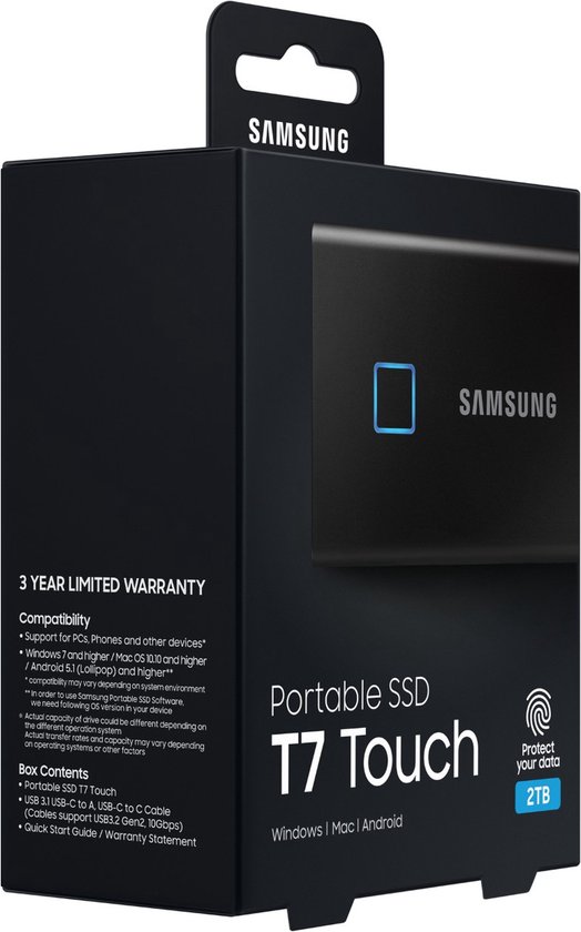 T7 Samsung SSD - Disque dur Externe SSD 2TB - T7 Touch (MU-PC2T0K)