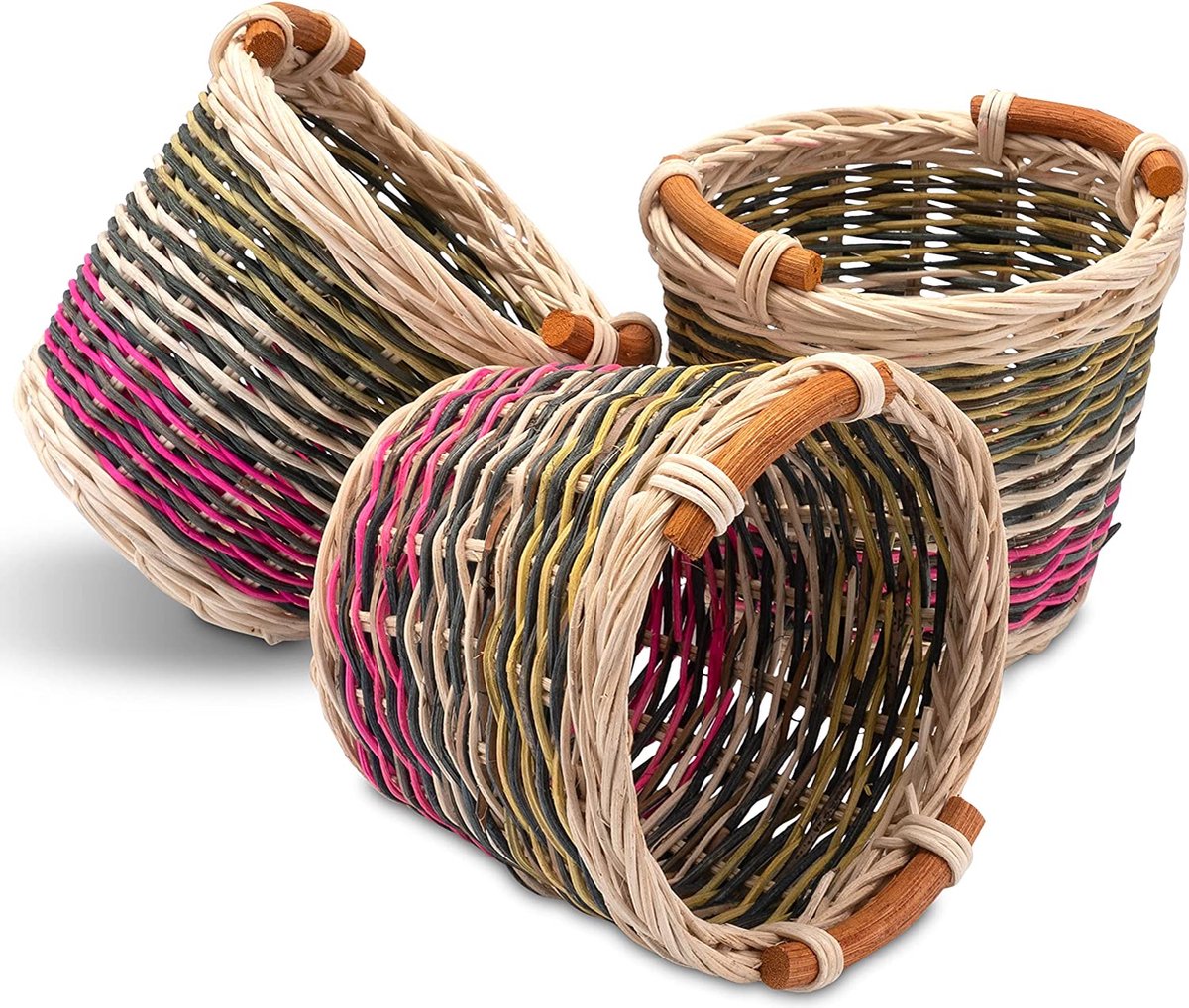 Decorasian Kleine opbergmandjes – gevlochten mandjes van rotan – mand voor het opbergen van kleine spullen en gebruiksvoorwerpen, 3 stuks in een set