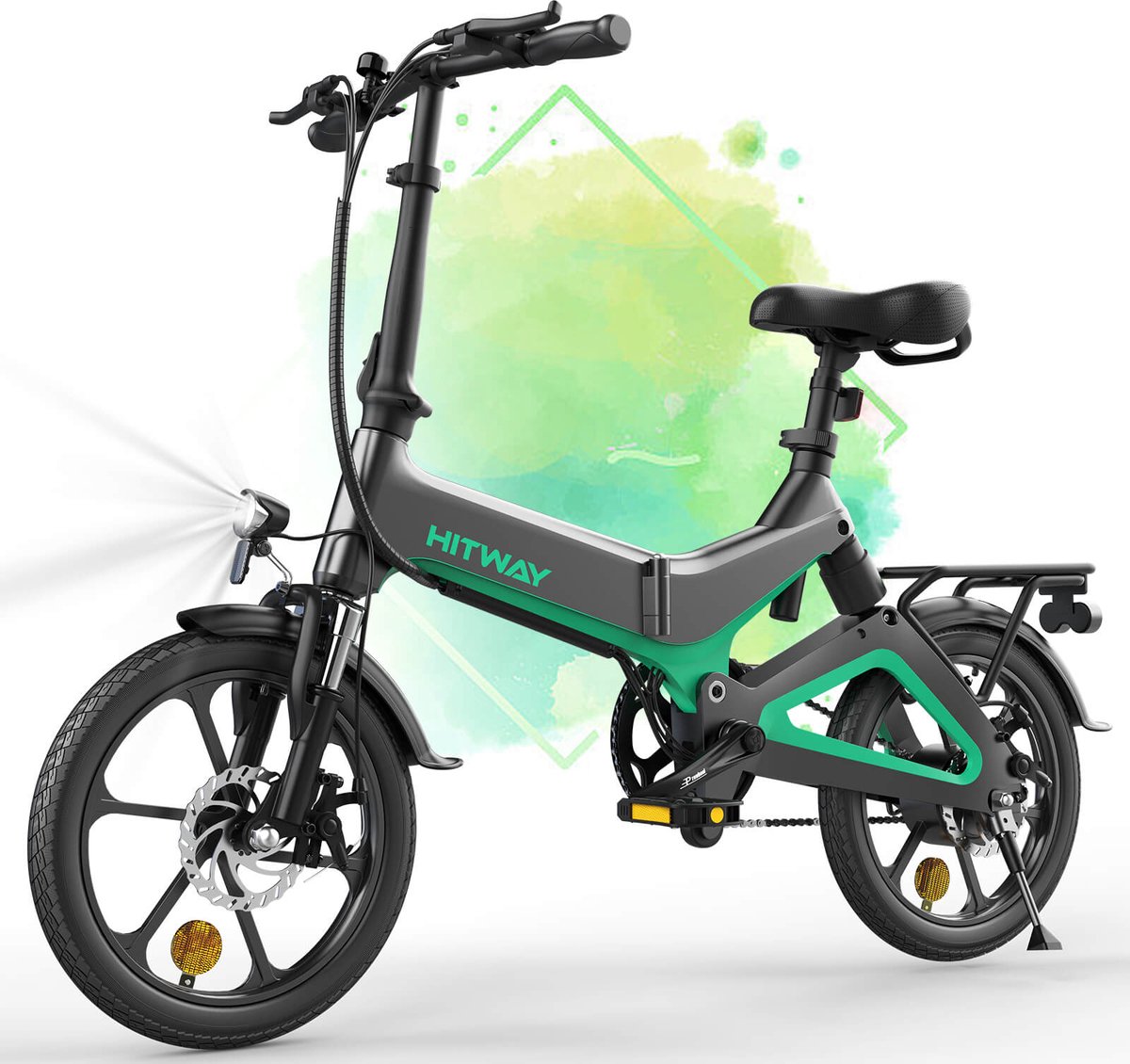 Hitway elektrische fiets voor tieners en volwassenen Lichtgewicht 250 W elektrische opvouwbare e-bike met trapondersteuning met 7 5 Ah batterij 16 inch-Zwart