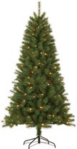 Giftsome Kunstkerstboom met Verlichting - Kerstboom met LED Verlichting - Opvouwbare Takken - Warm Wit Licht - 215 CM - Lichtboom 200 LED Lampjes - Boom Voor Binnen - Groen