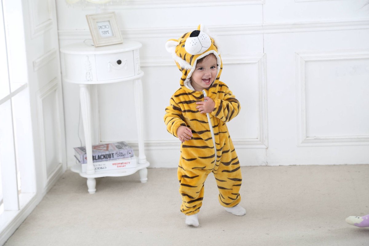 Budino® Baby Onesie - Baby Romper - Baby Pyjama - Baby Pakje - Baby Verkleedkleding - Carnavalskleding - Dier - Tijger - Bruin — afbeelding 3