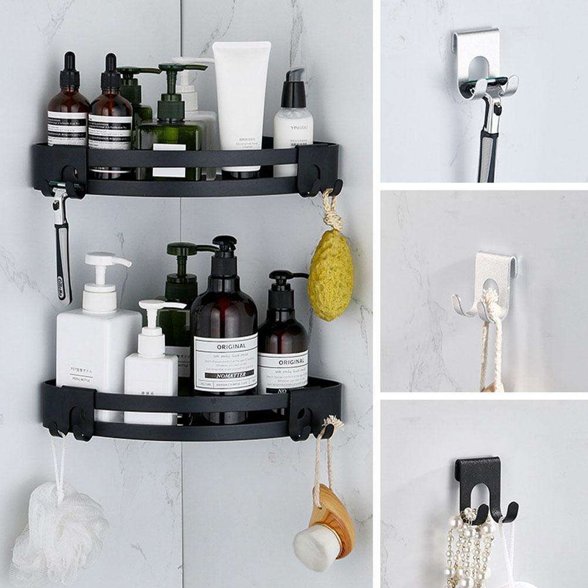 4 Zwarte Douche & Badkamer Haak - KledingHaak - Handdoeken & kleding - Handdoekhaakjes zelfklevend