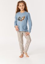 Woody pyjama meisjes/dames - denimblauw - uil - 222-1-PLG-S/819 - maat 128
