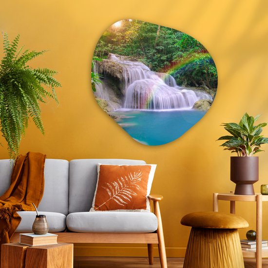 Décoration murale Organique - Décoration murale Plastique - Peinture Organique - Arc-en-Ciel - Soleil - Cascade - Nature - 90x90 cm - Forme Miroir Organique sur Plastique